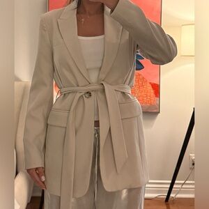 Stradivarius Cream Belted Jacket